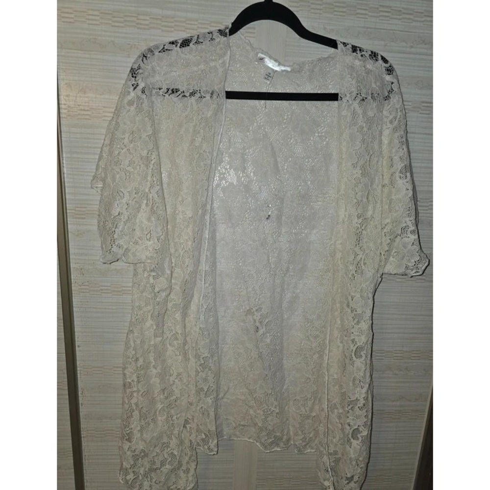 Star Vixen Live 4 Truth Ivory Lace Kimono Cardigan Wrap 1X Floral Boho 8902-LAX
